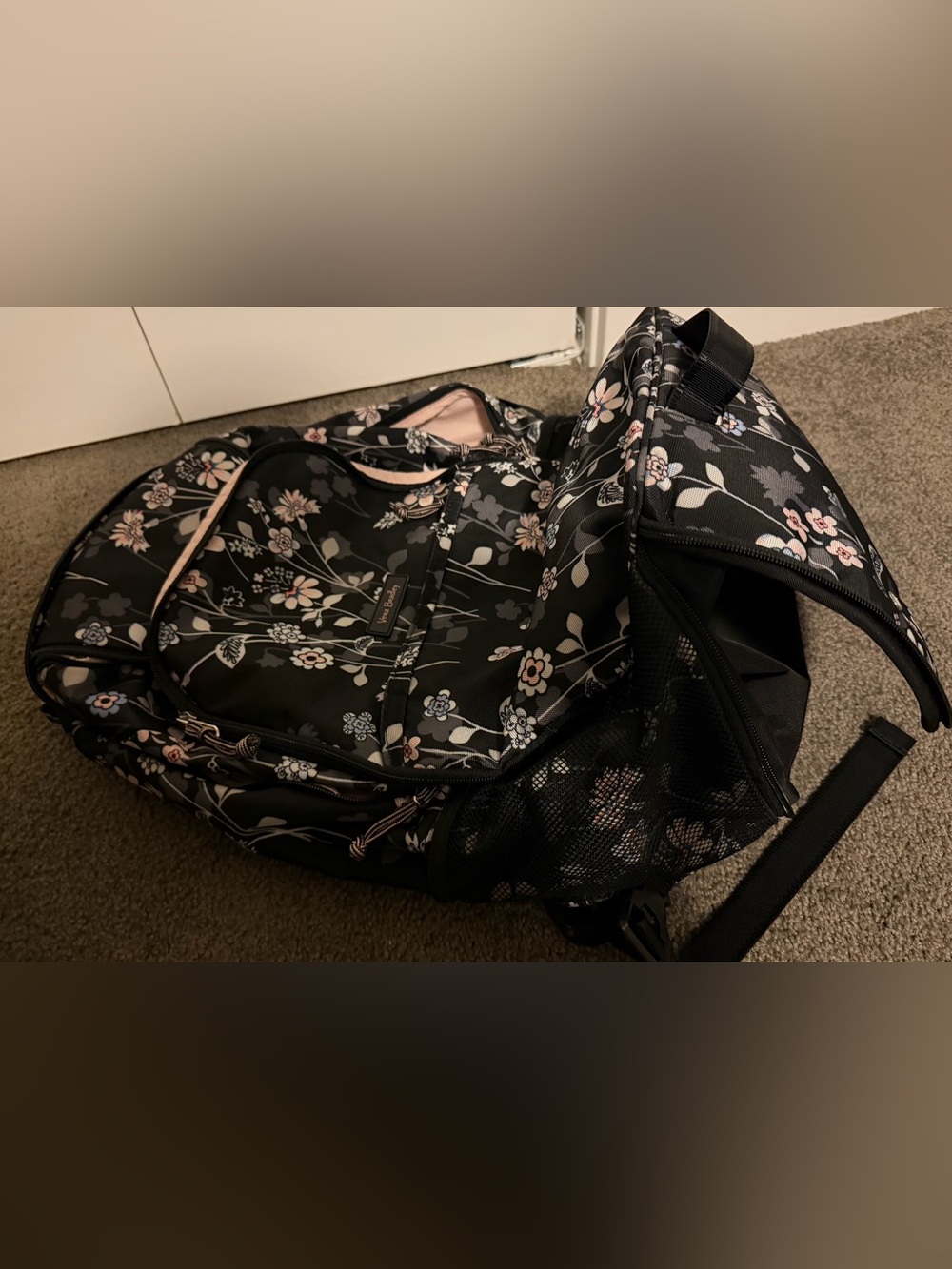 VERA BRADLEY Lighten Up Journey Backpack in Black, White & Pink Floral Print - Picture 3 of 6
